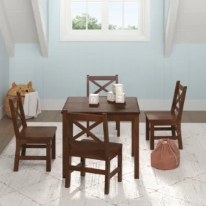 furnishiaa Kids 5 Piece Solid Wood Play Or Activity Table and Chair Set