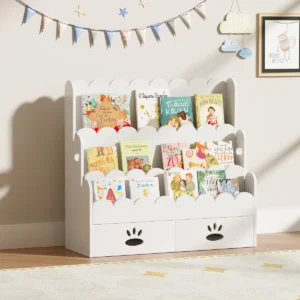 3-Tier Bamboo Kids Bookcase with Drawers – Montessori Style