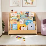 Wood Kids Bookshelf – 4-Tier Front-Facing Book Display