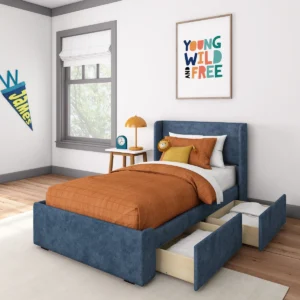 Solid Wood Upholstered Bed with Storage Drawers