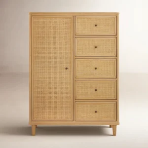 Cane Assembled Chifforobe – 5 Drawer Wardrobe with Hanging Space