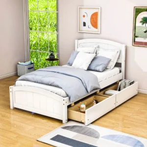 Twin Platform Bed with Storage Drawers & Headboard