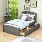 Twin Platform Bed with Storage Drawers & Headboard