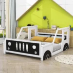 Full Size Car-Shaped Platform Bed with Guardrails and Slat Support