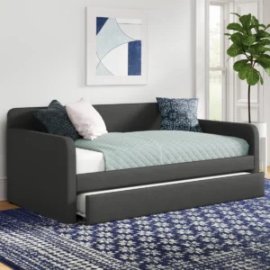 Upholstered Twin Daybed with Pull-Out Trundle and Solid Wood Frame
