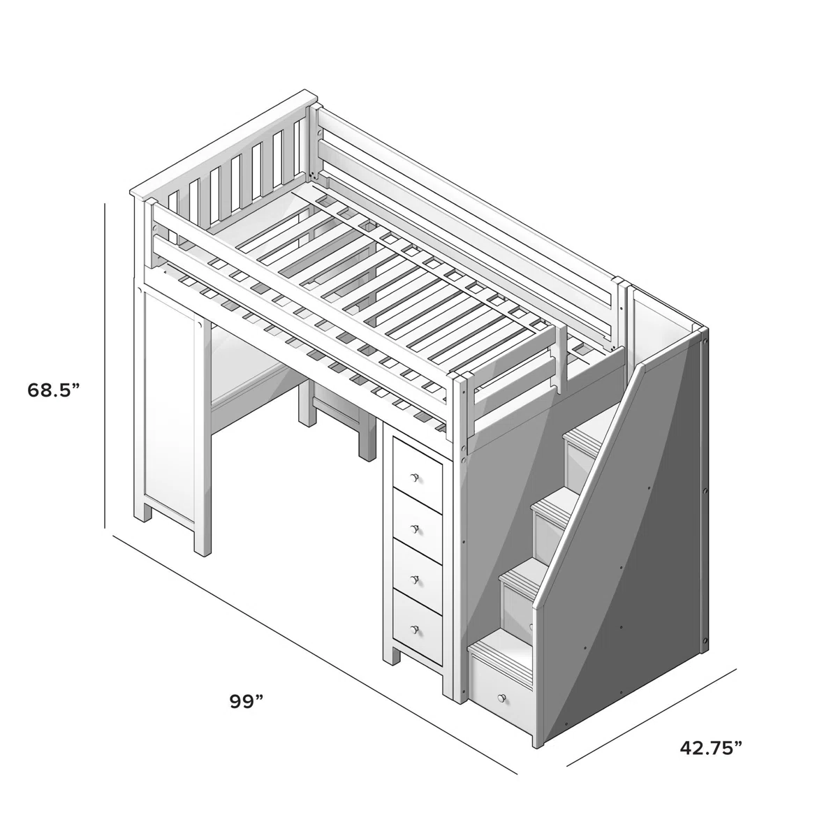 Identas+Twin+8+Drawer+Solid+Wood+Loft+Bed+With+Bookcase-125420977 (2)