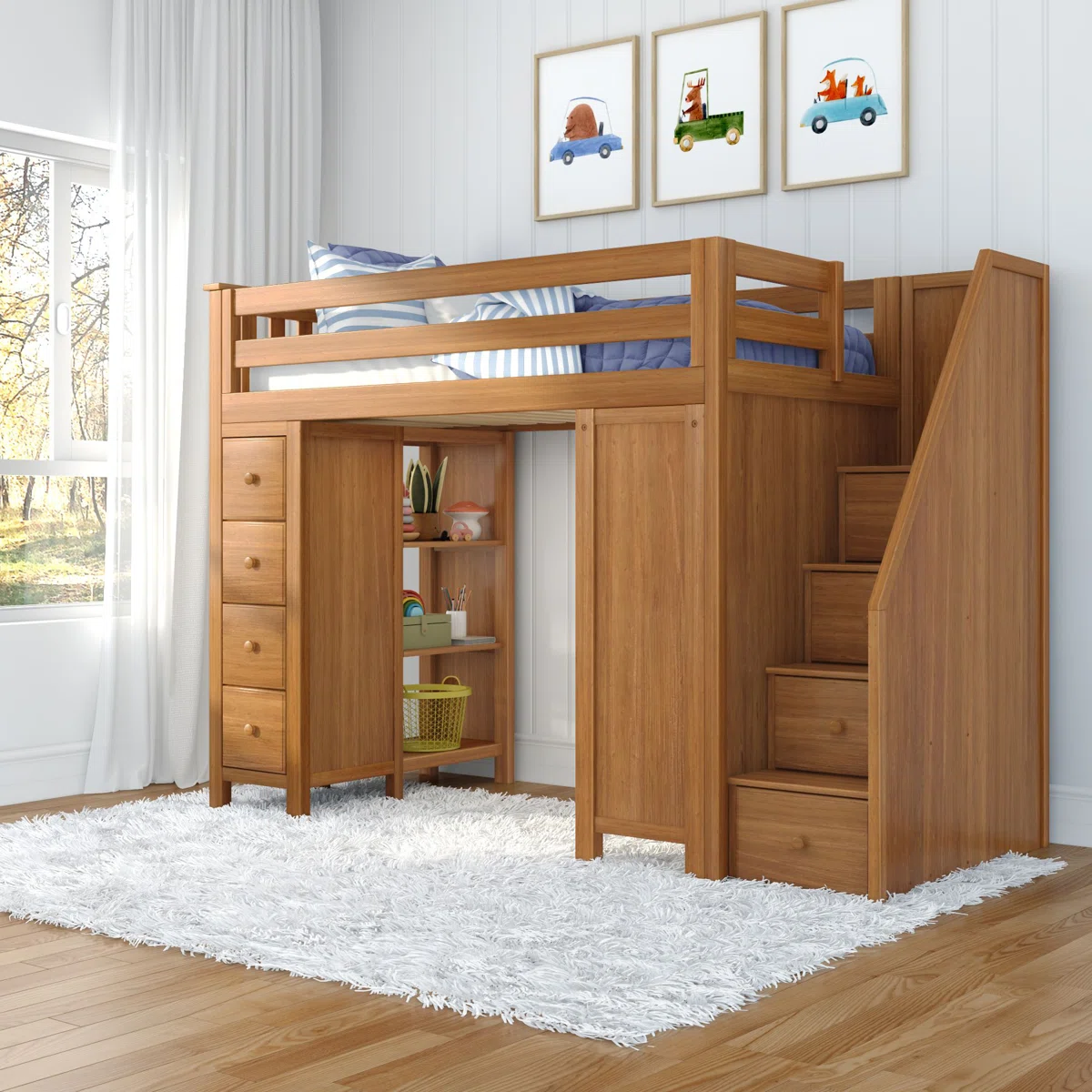 Identas+Twin+8+Drawer+Solid+Wood+Loft+Bed+With+Bookcase-125420977