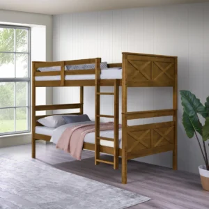 43.6" W Wood Twin-over-Twin Bunk Bed with Convertible Design and Guardrails