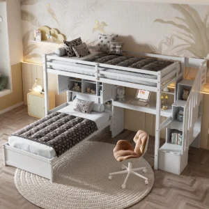 L-Shape Bunk Bed With Desk and Storage System