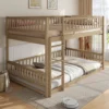 Queen over Queen Bunk Bed with Ladder & Guardrails, Solid Pine Wood Platform, Detachable Twin Beds