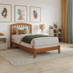 Solid Wood Mission Style Panel Bed Frame with Slatted Headboard