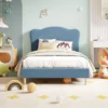 Velvet Bed Frame for Kids with Upholstered Headboard, Wood Slats & Metal Platform, No Box Spring Needed, Easy Assembly, Quiet Design
